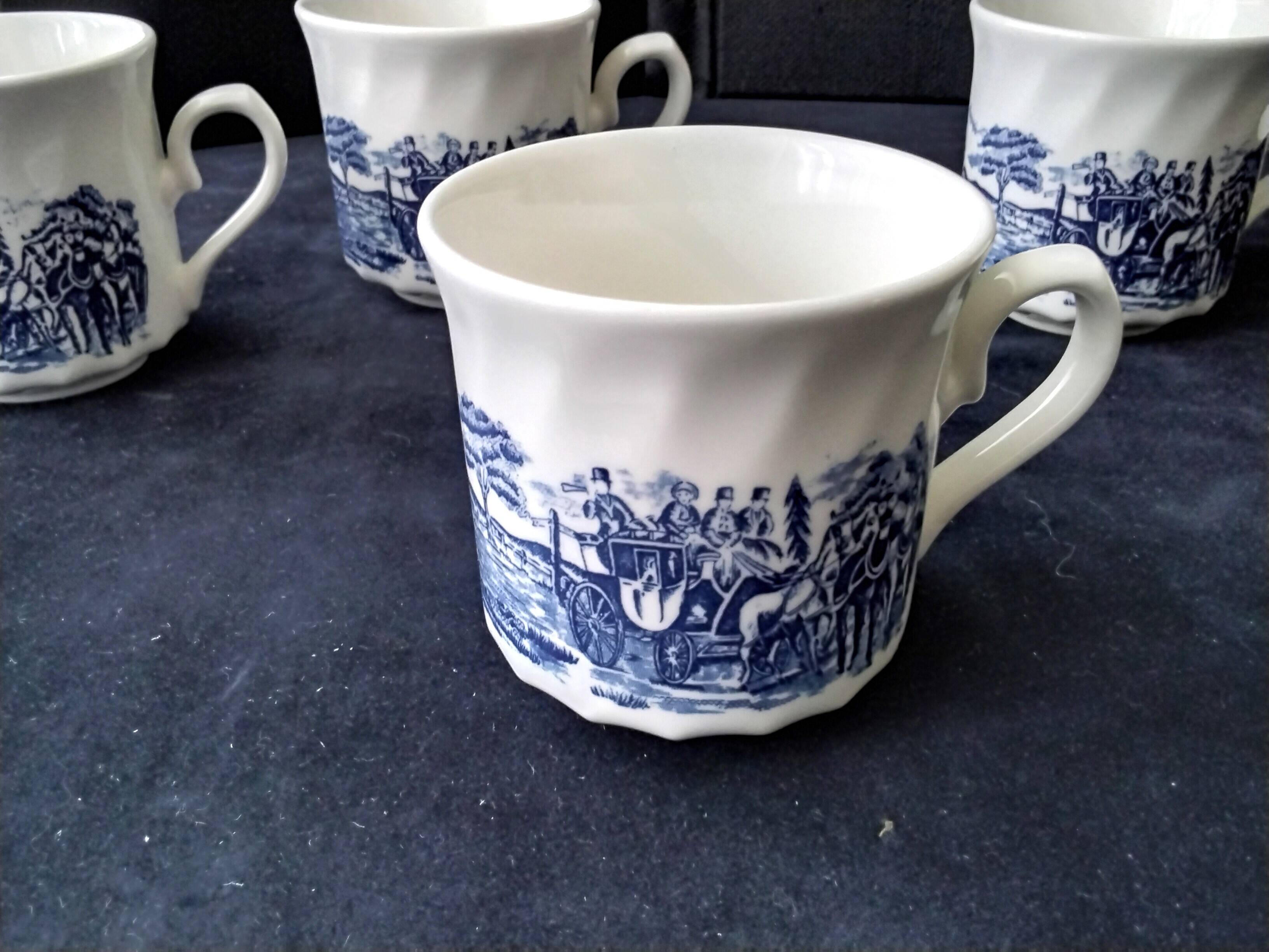 4 porcelain mug or tea cups Johnson Bros Coachings scenes