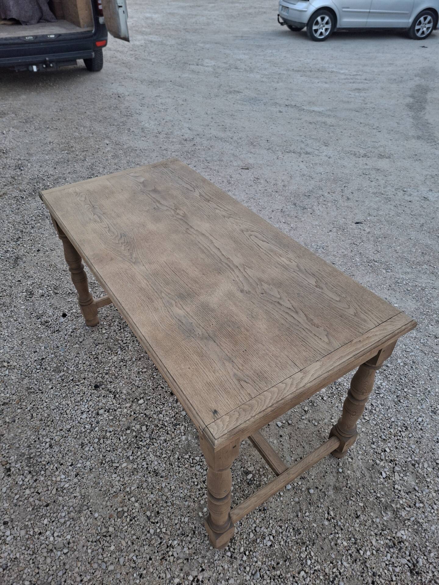 Solid oak farmhouse table fully sandblasted.