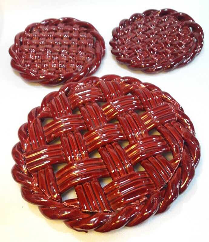 Trifle and 2 bottle coasters, woven ceramic