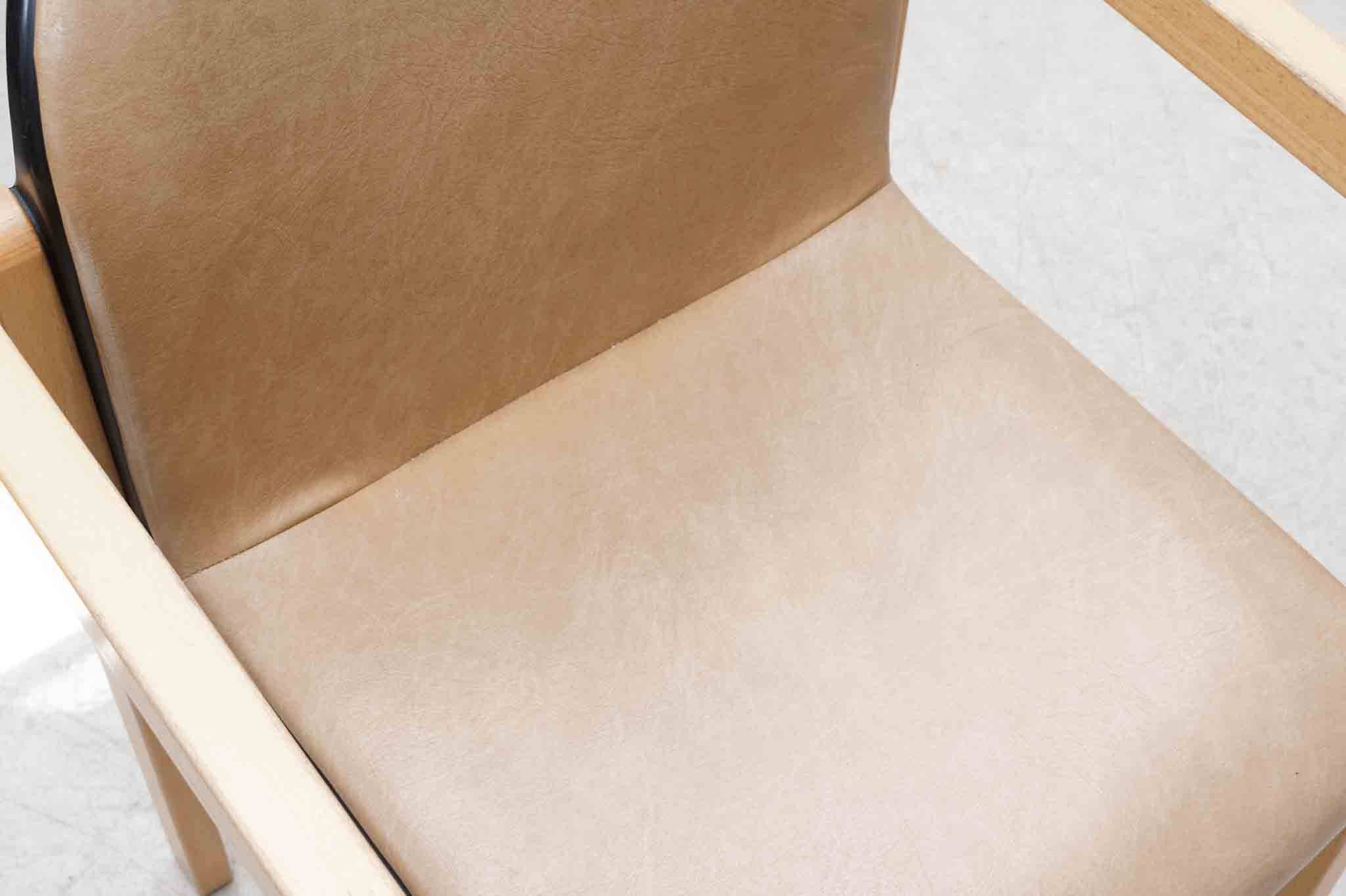 Kembo armchair in brown leatherette and beech