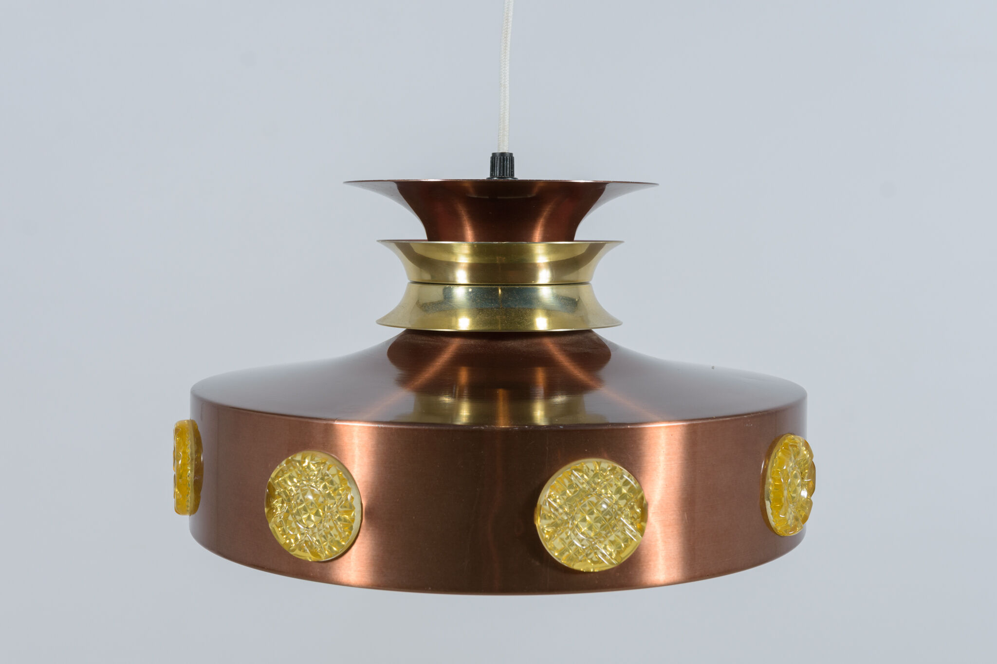 Scandinavian ceiling lamp copper & glass, Denmark, 1960s