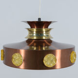 Scandinavian ceiling lamp copper & glass, Denmark, 1960s