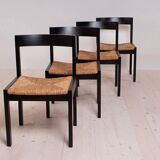 Vintage dining set, 4 chairs, extendable dining table, rope seating, 1970s