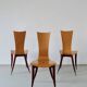 3 plywood burgundy legs chairs | Italy | 1980s