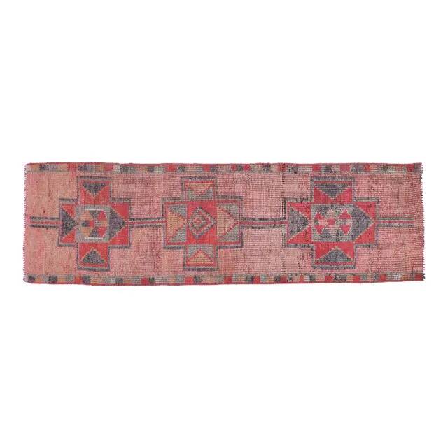Pink Red Vintage Oushak Wool Turkish Runner Rug 83x305
