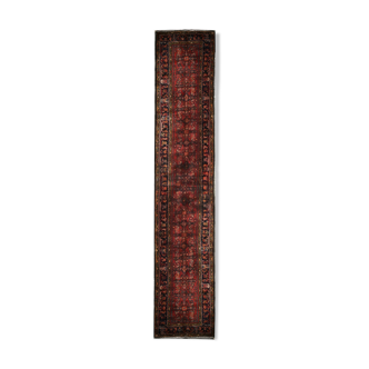 Vintage Red Wool Persian Runner Rug Hand Made Long Oriental Carpet 87x453cm