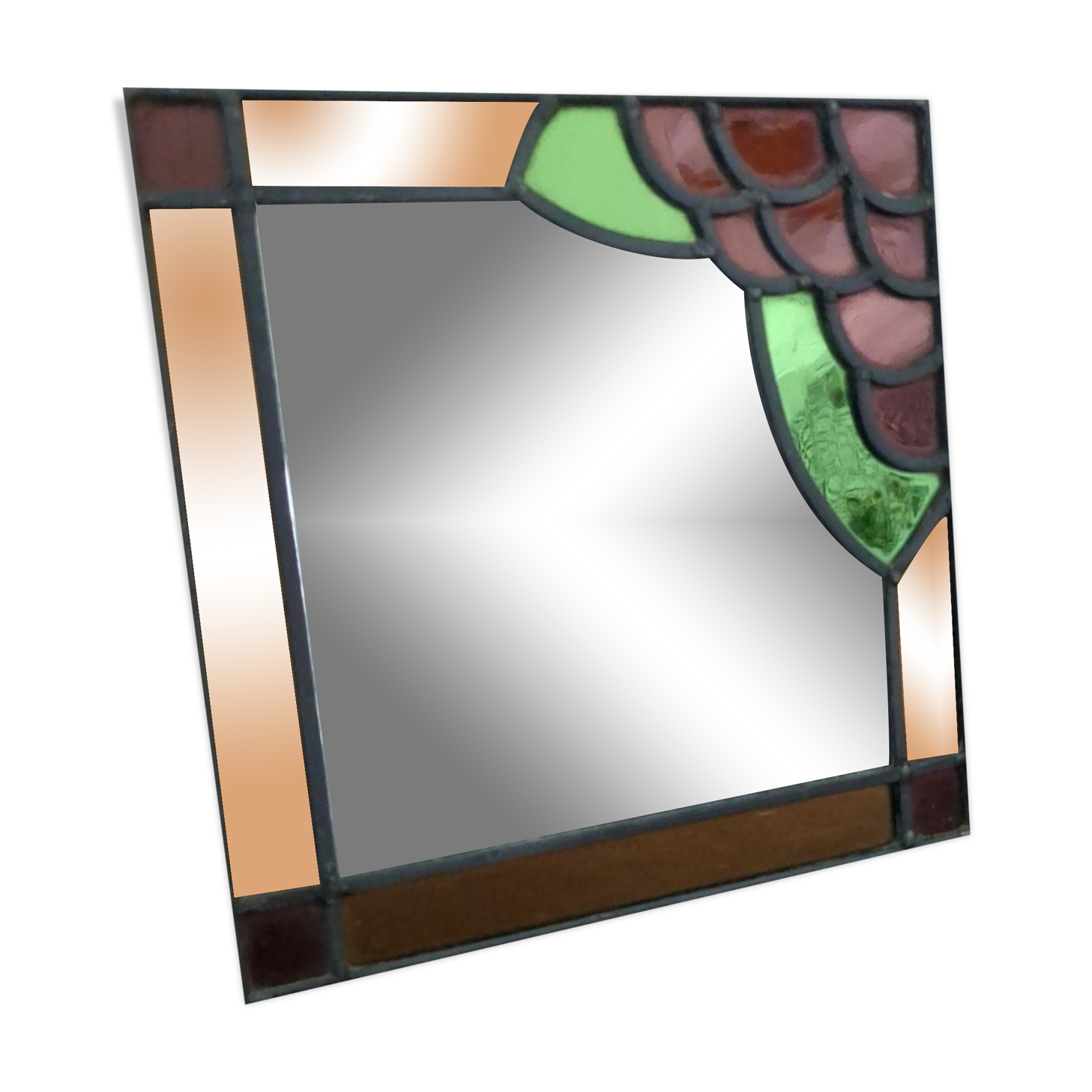 Ancien miroir vitrail antique french work