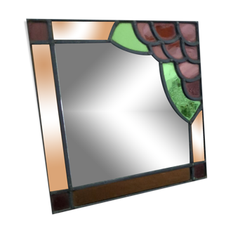 Old antique stained glass mirror French work
