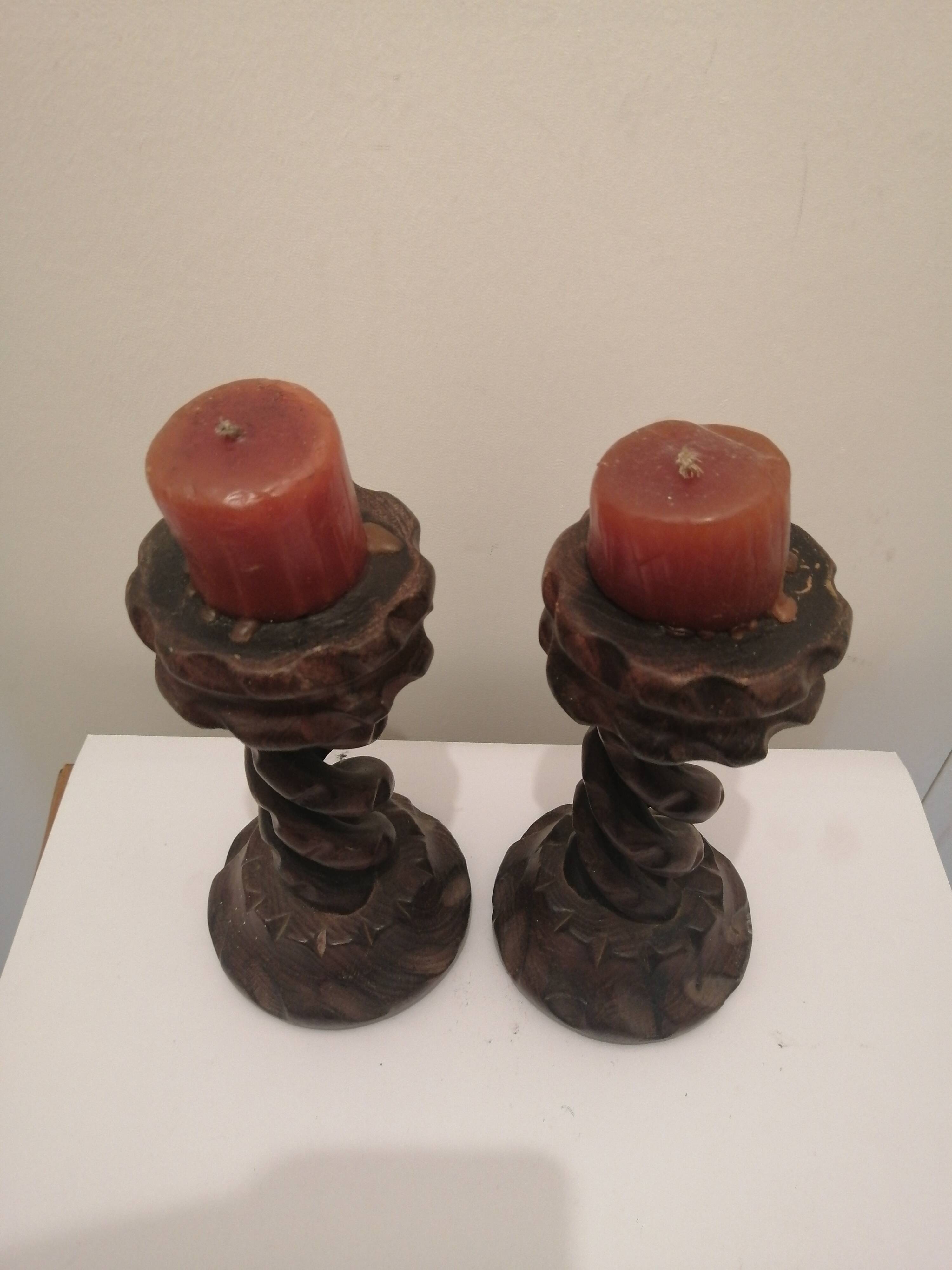 Vintage carved wooden candle holder