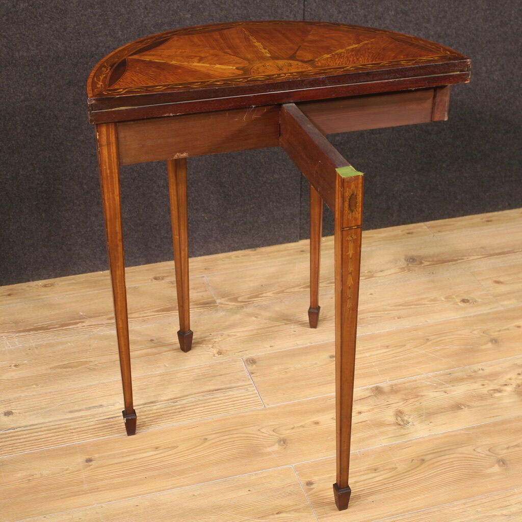 Inlaid half-moon side table in Louis XVI style