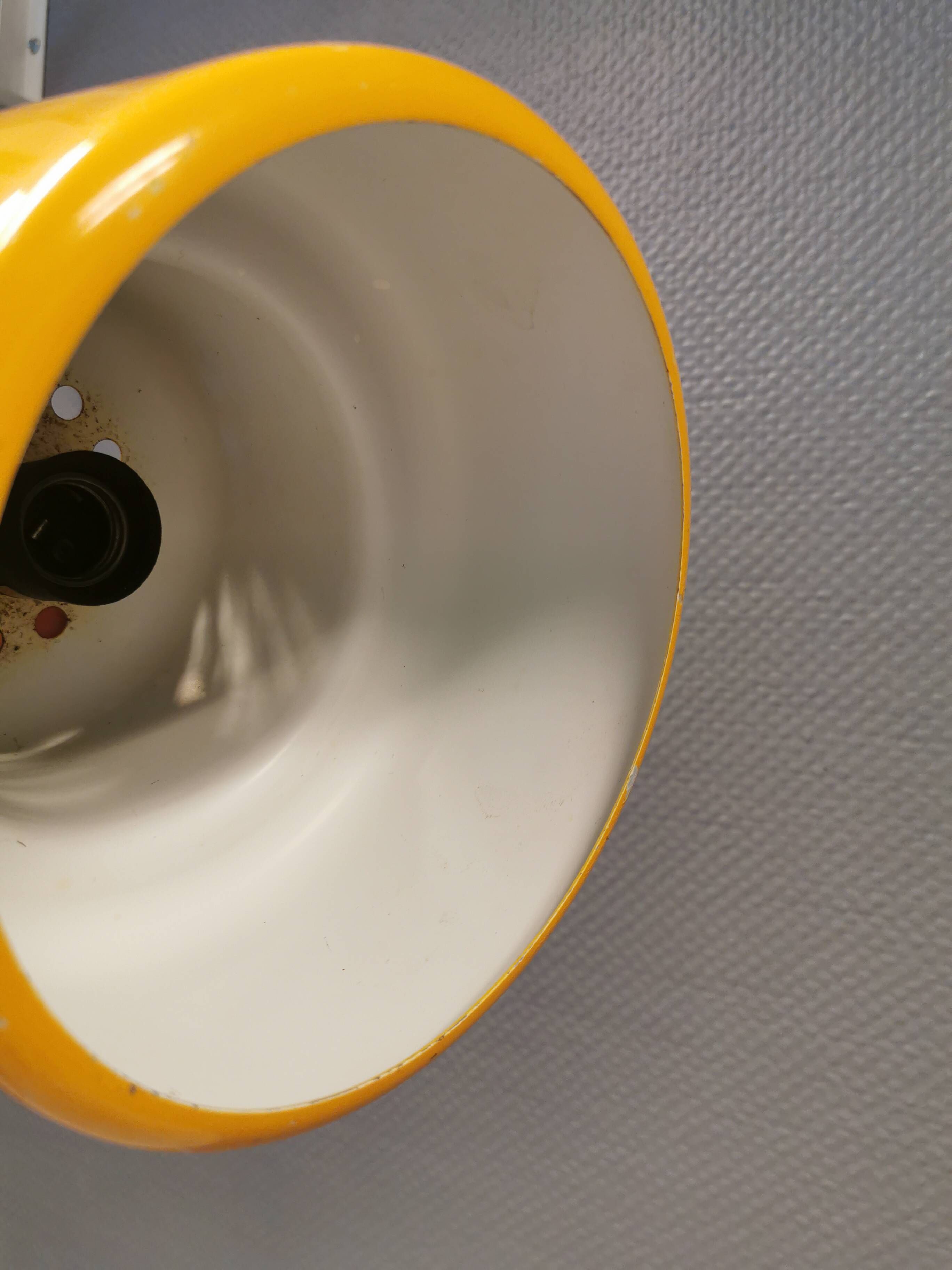 Mini poker hanging lamp in beautiful original sunny yellow color, designed by Jo Hammerborg 1977
