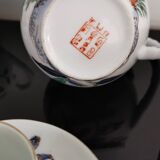 Set of 6 porcelain cups, 6 saucers, teapot and milk jug