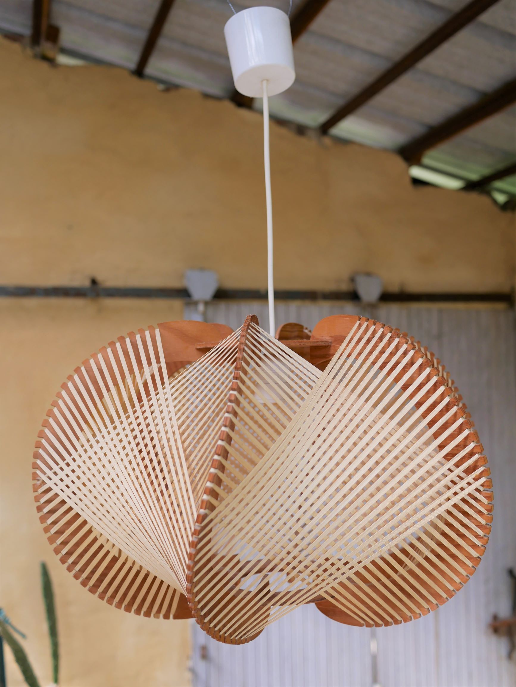 Large Scandinavian vintage wood and wire hanging