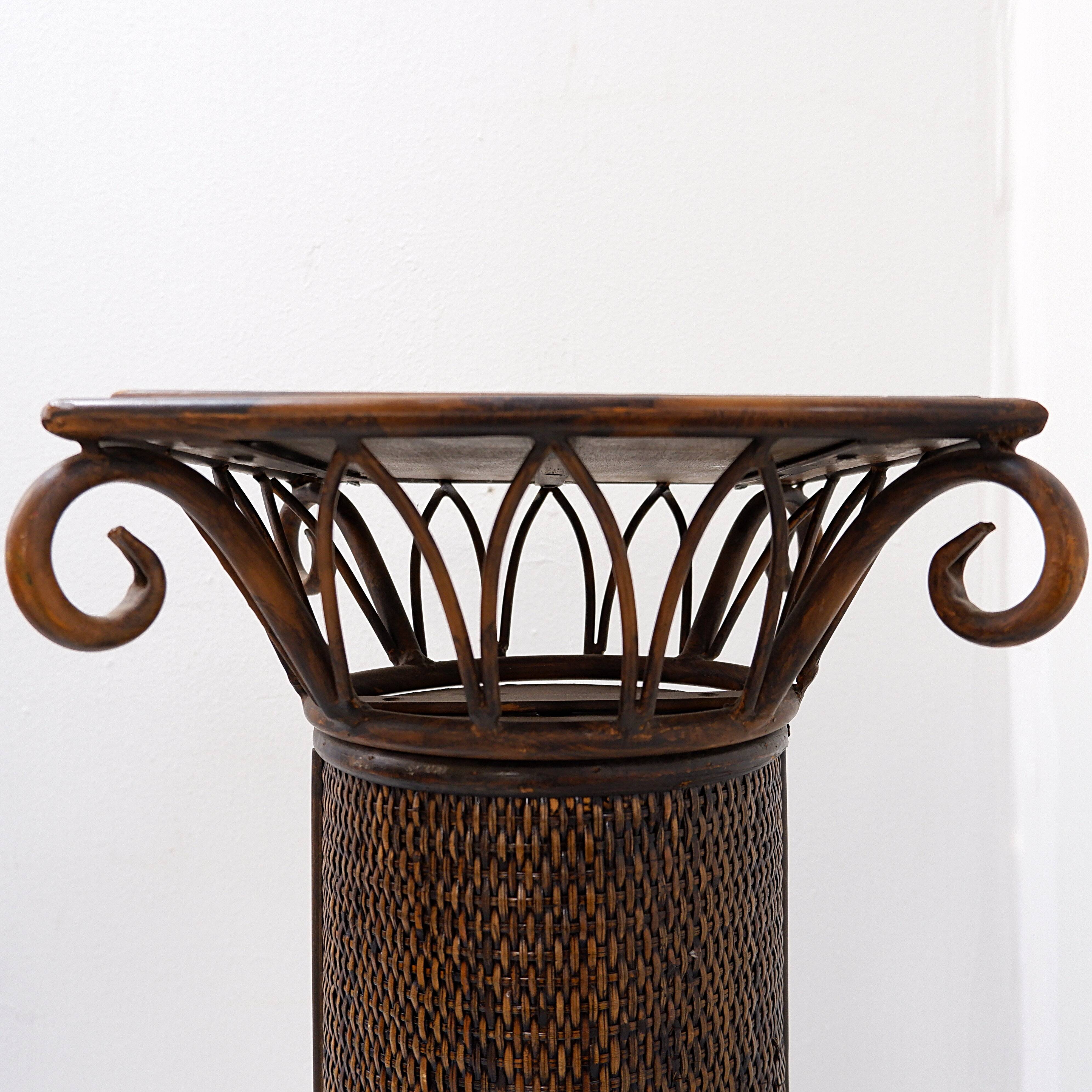 Vintage wicker and bamboo pedestal column