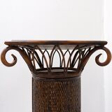 Vintage wicker and bamboo pedestal column