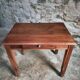 Vintage French walnut writing desk, 1950s Art Deco style, table with drawer, compact desk or side table