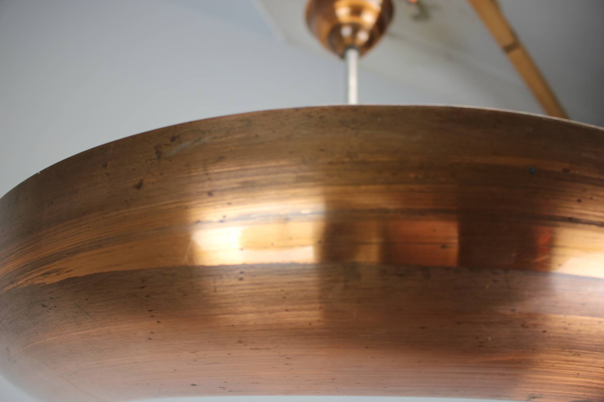 Large Art Deco Copper UFO Hanging Lamp, Czechoslovakia, 1930s