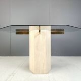 Vintage travertine and brass dining table by Artedi, 1970s
