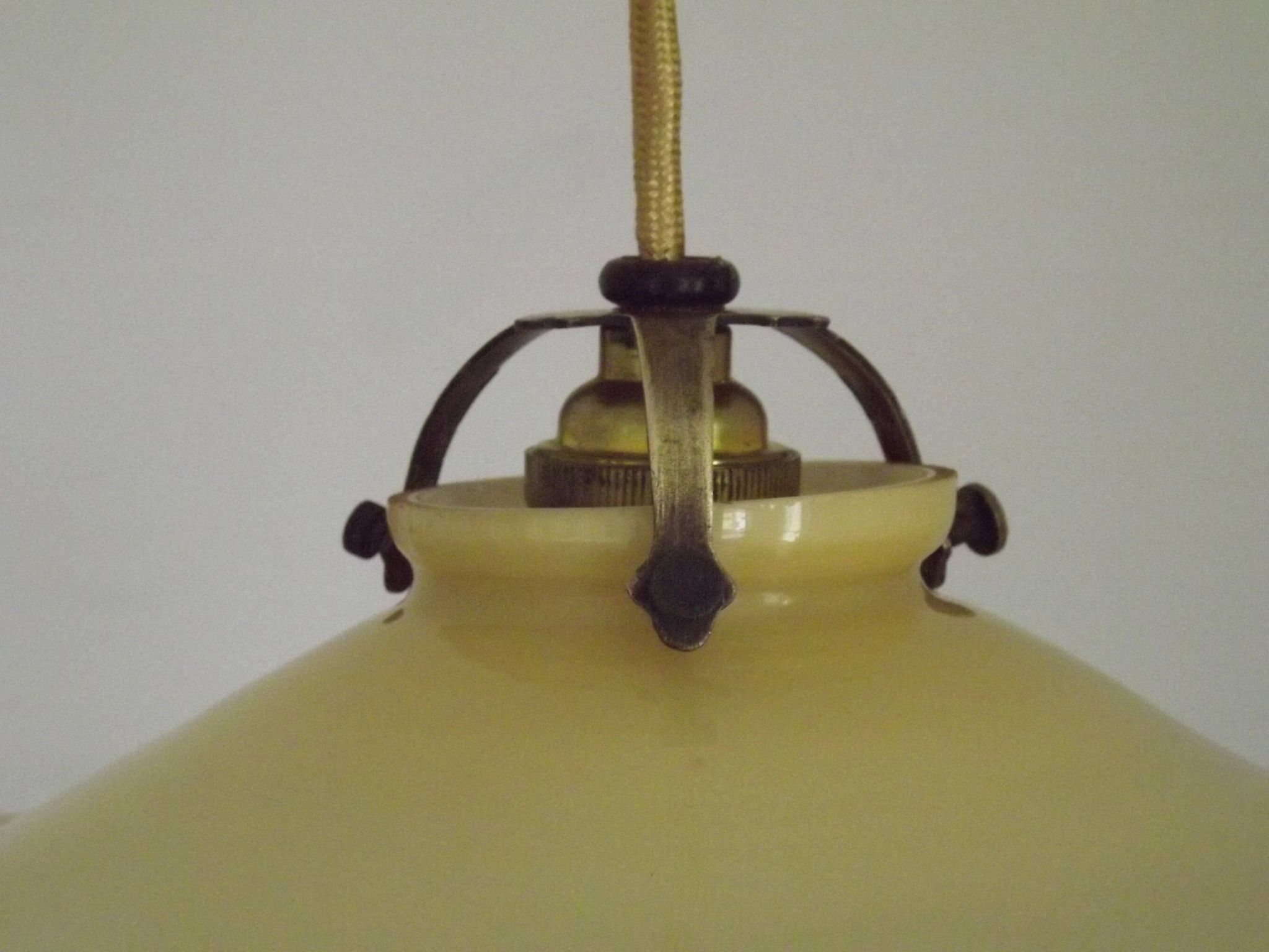 Vintage French Art Deco Yellow & White Glass Pendant Light Frilled 5495