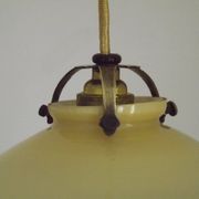 Vintage French Art Deco Yellow & White Glass Pendant Light Frilled 5495