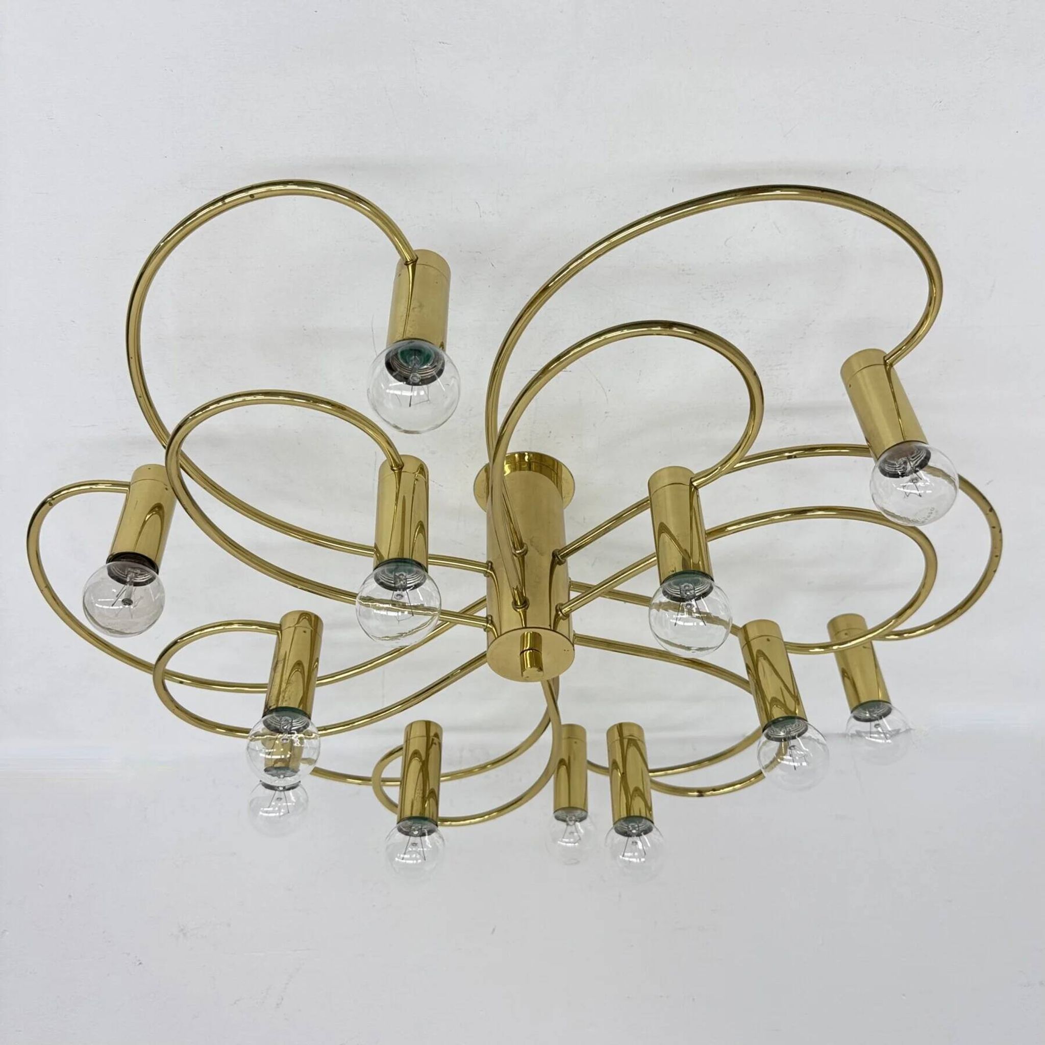 Leola sculptural brass 12-light ceiling or wall flush mount, 1970s