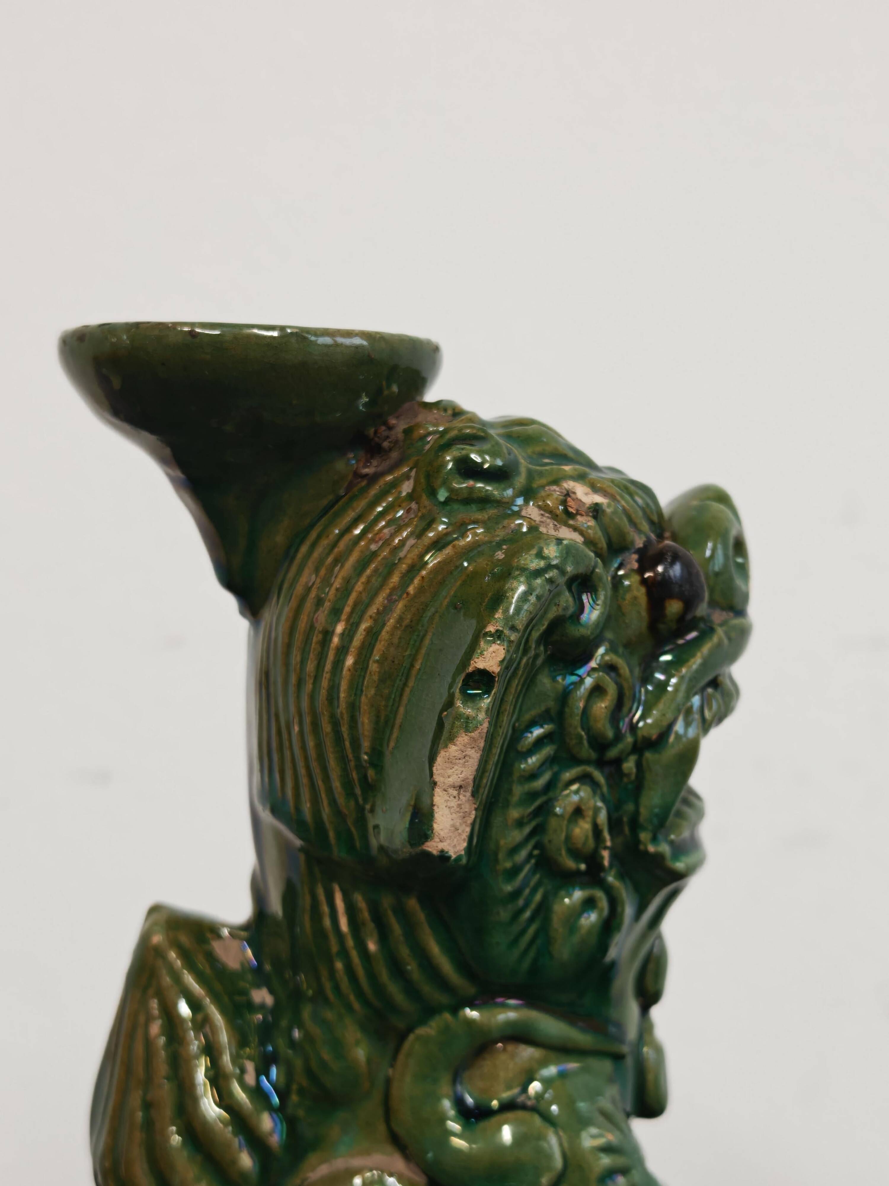 Pair of Foo Dog candle holders in ceramic, China 19th century