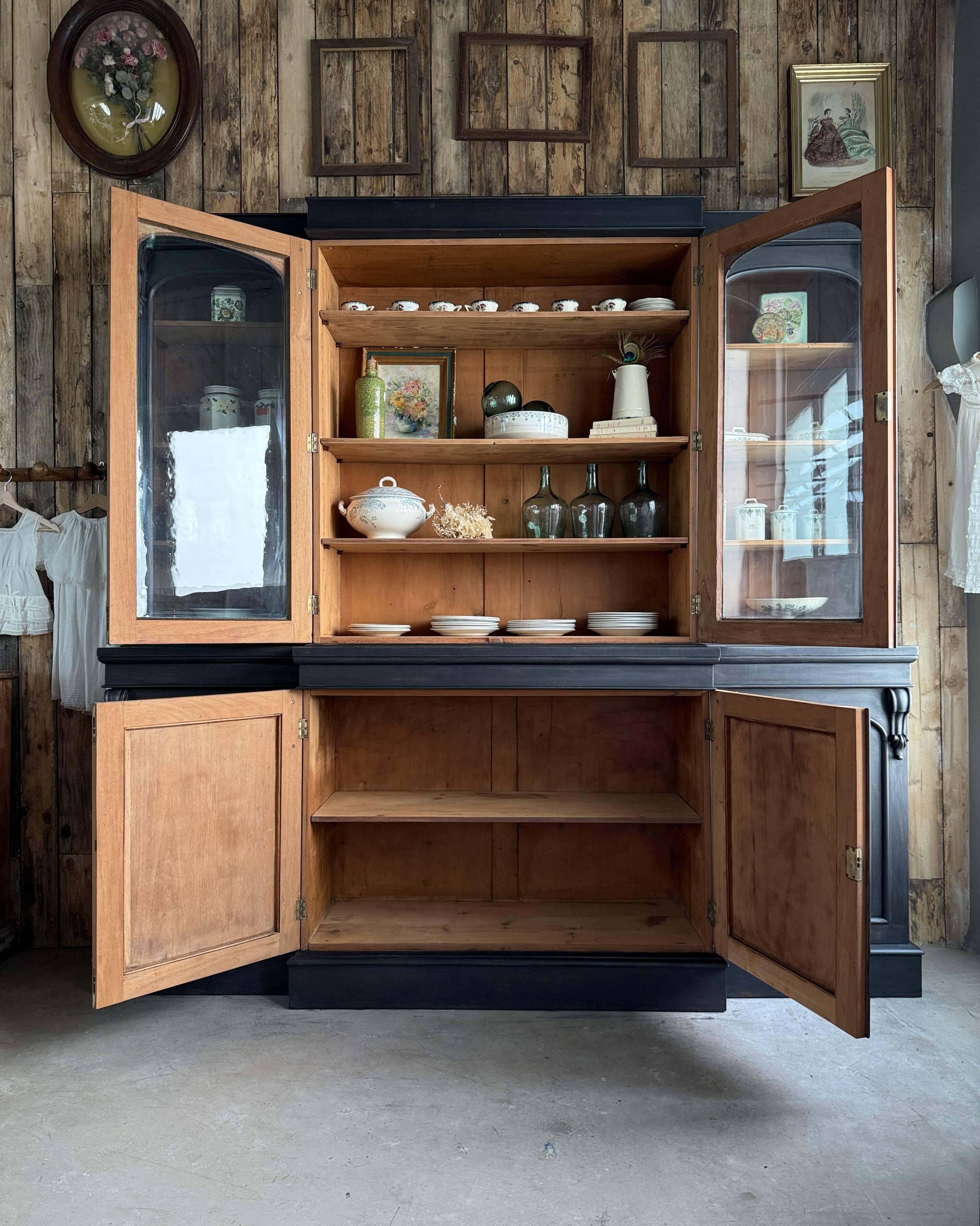 Large black patinated glass bookcase (renovated)