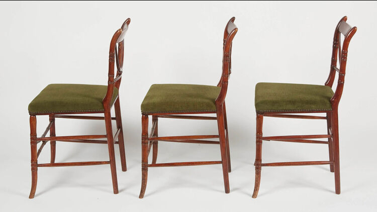 6 mahogany colonial lyre chairs and green velvet