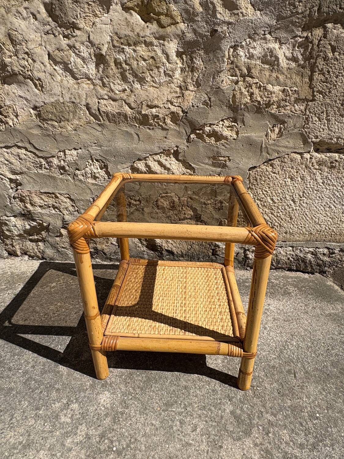 Bamboo and smoked glass side table, 1970s