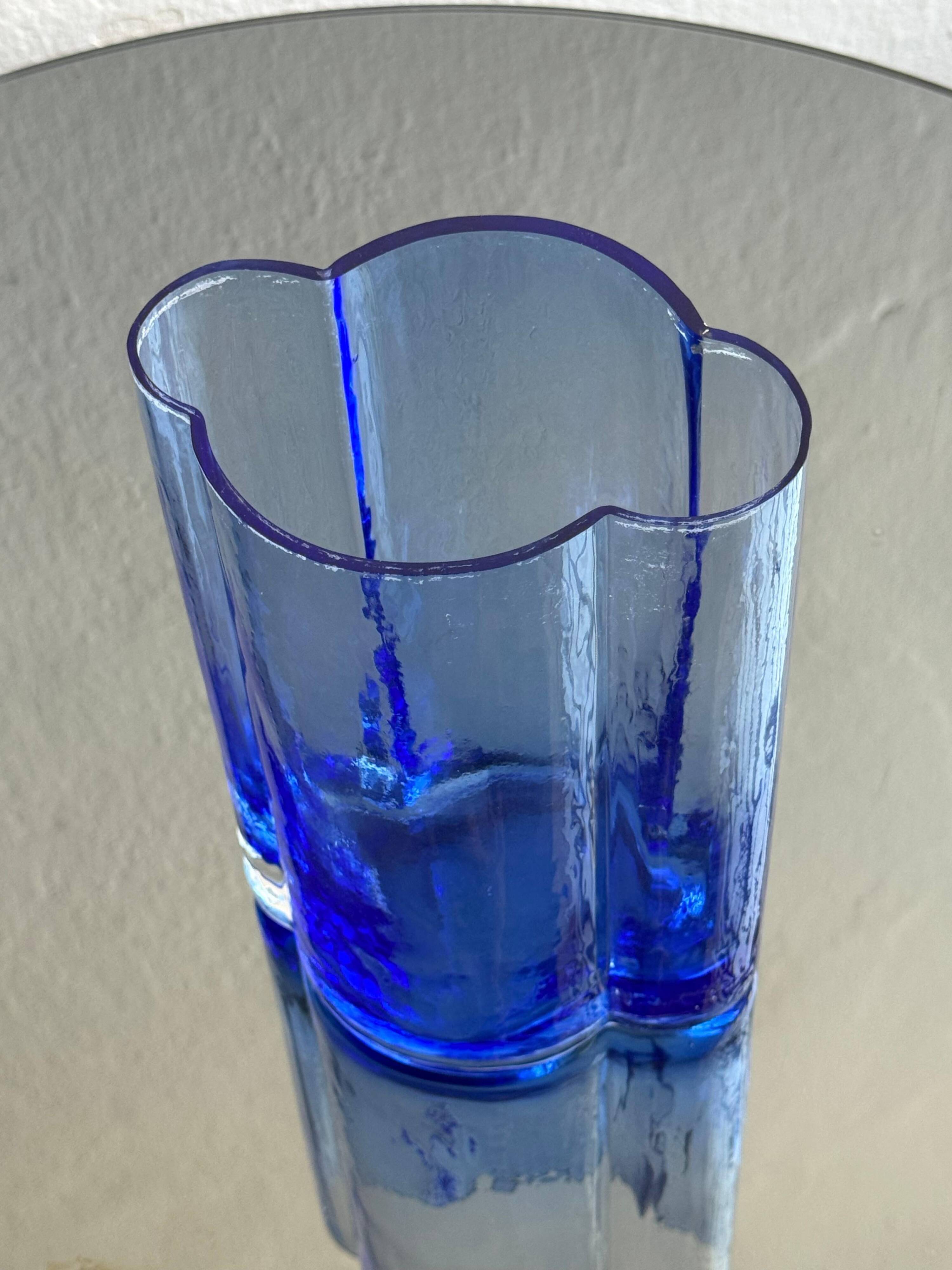 Mid century Murano Vase, Blue shaped Glass, 1960's