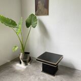 Table basse console appoint en laque noire et laiton