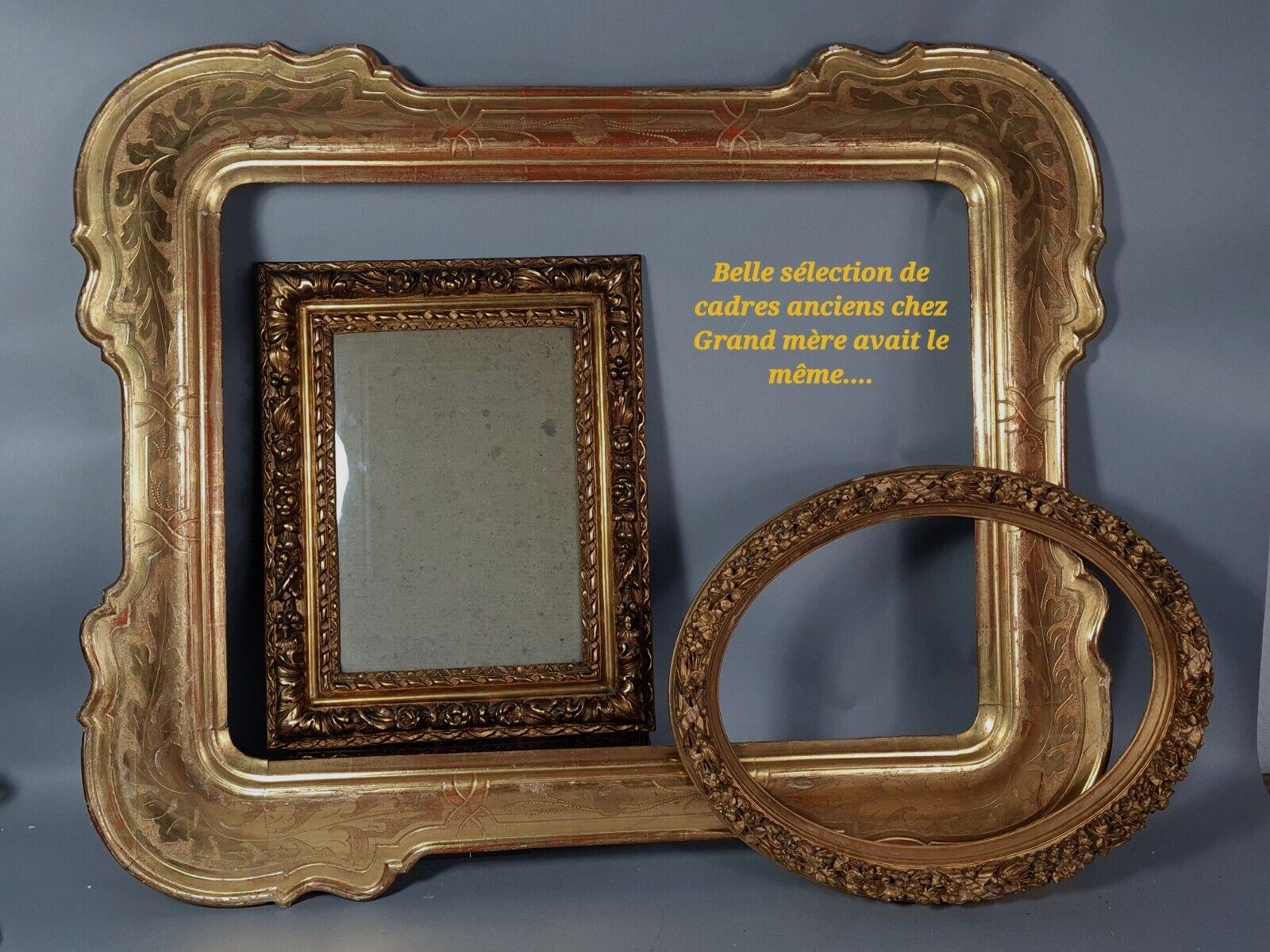 Old frame hollow edges gilded wood gold leaf 53x45 foliage 46x38 cm SB