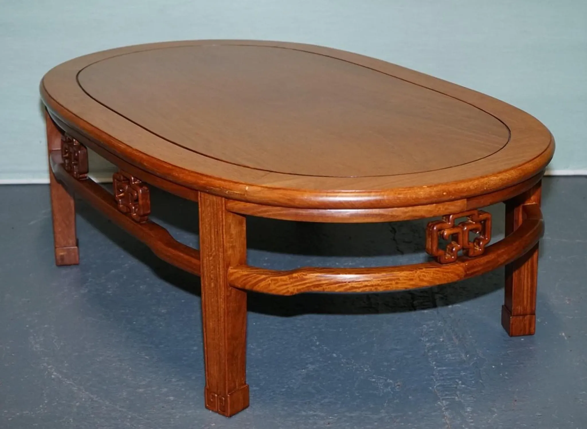 Vintage Oriental Low Table in Carved Brown Teak, China