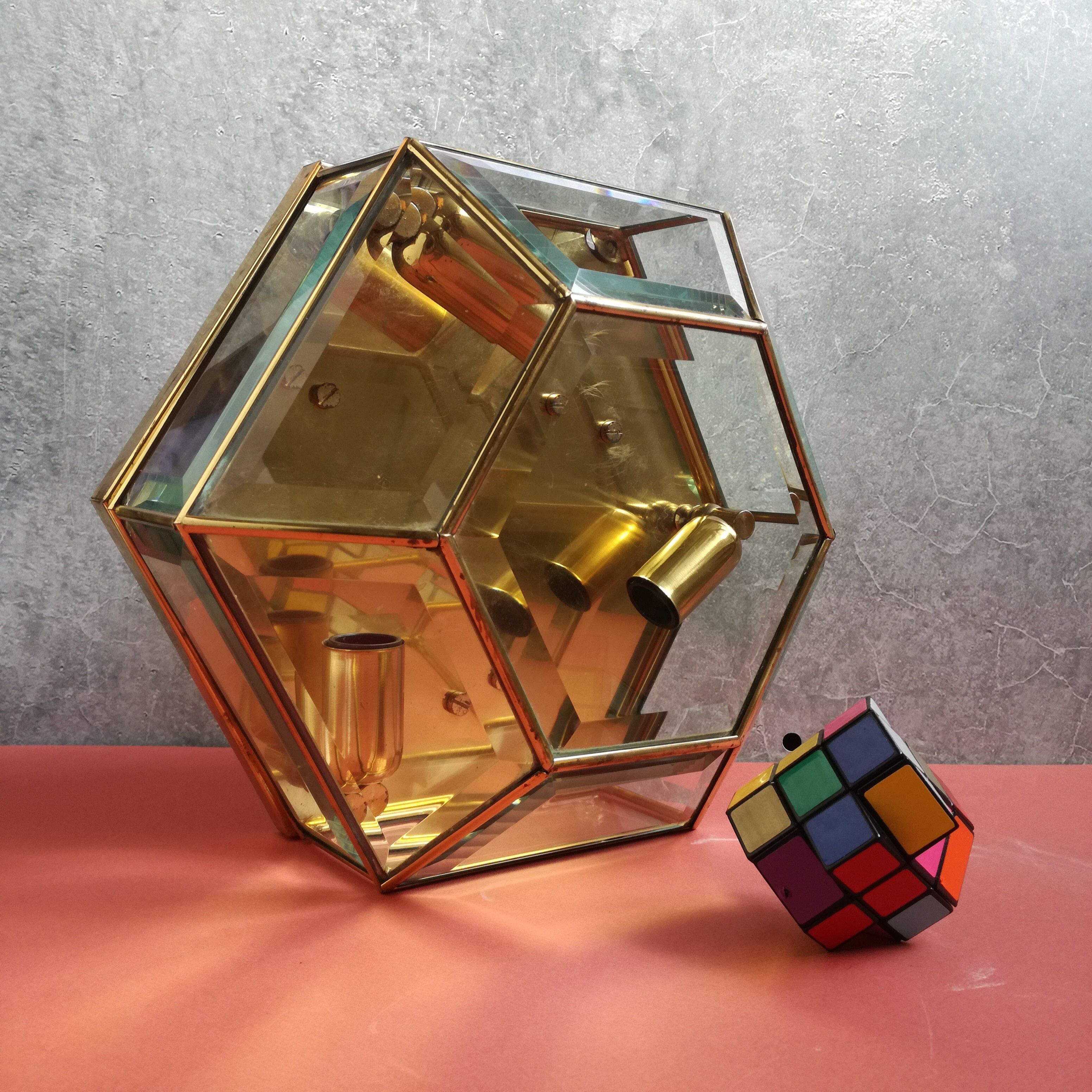 Hexagonal brass and bevelled glass ceiling light