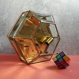 Hexagonal brass and bevelled glass ceiling light