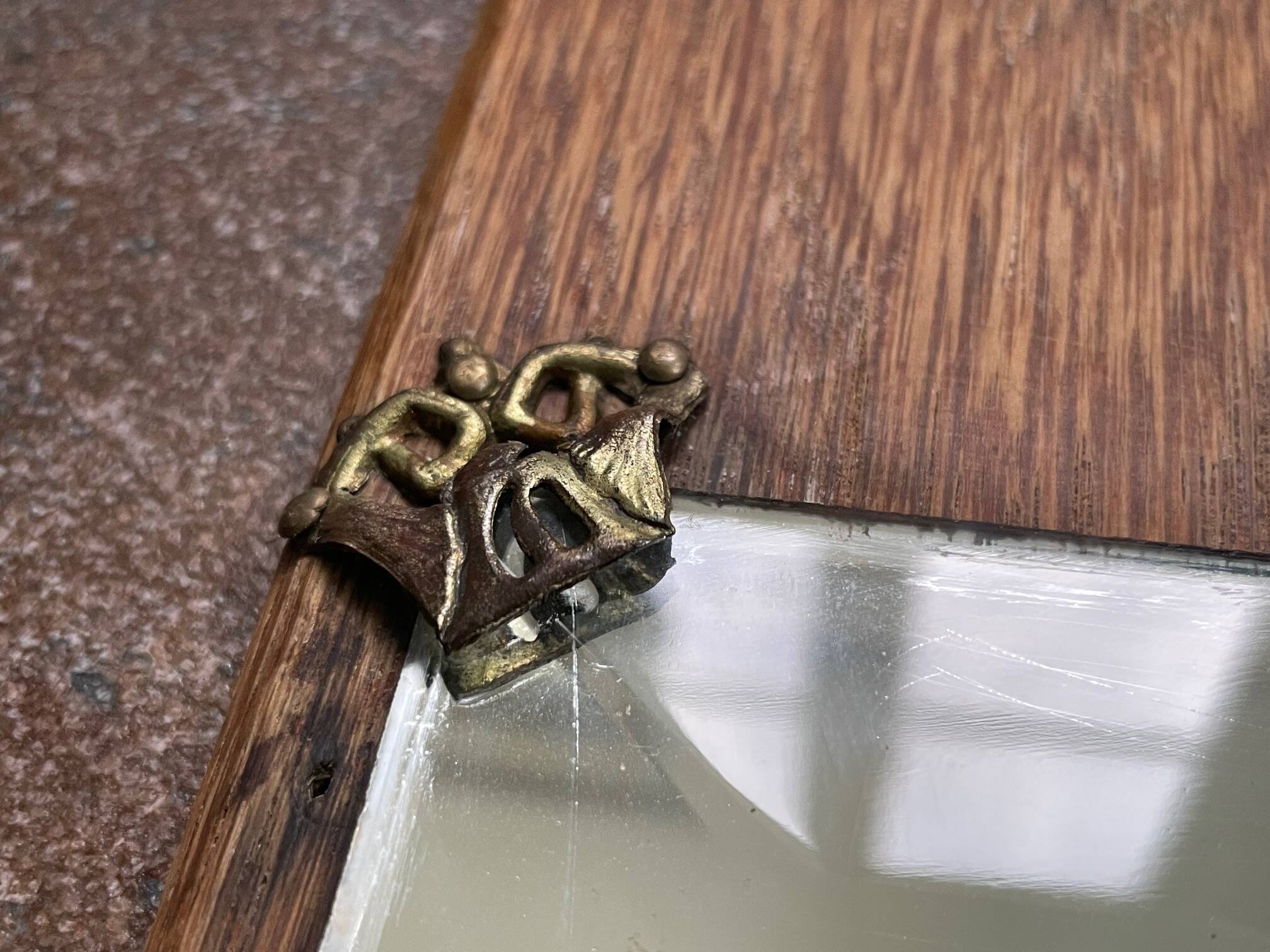 Antique hat rack/coat hook with beveled mirror