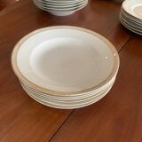 Lot of six soup plates, old, crockery, white, gilded
