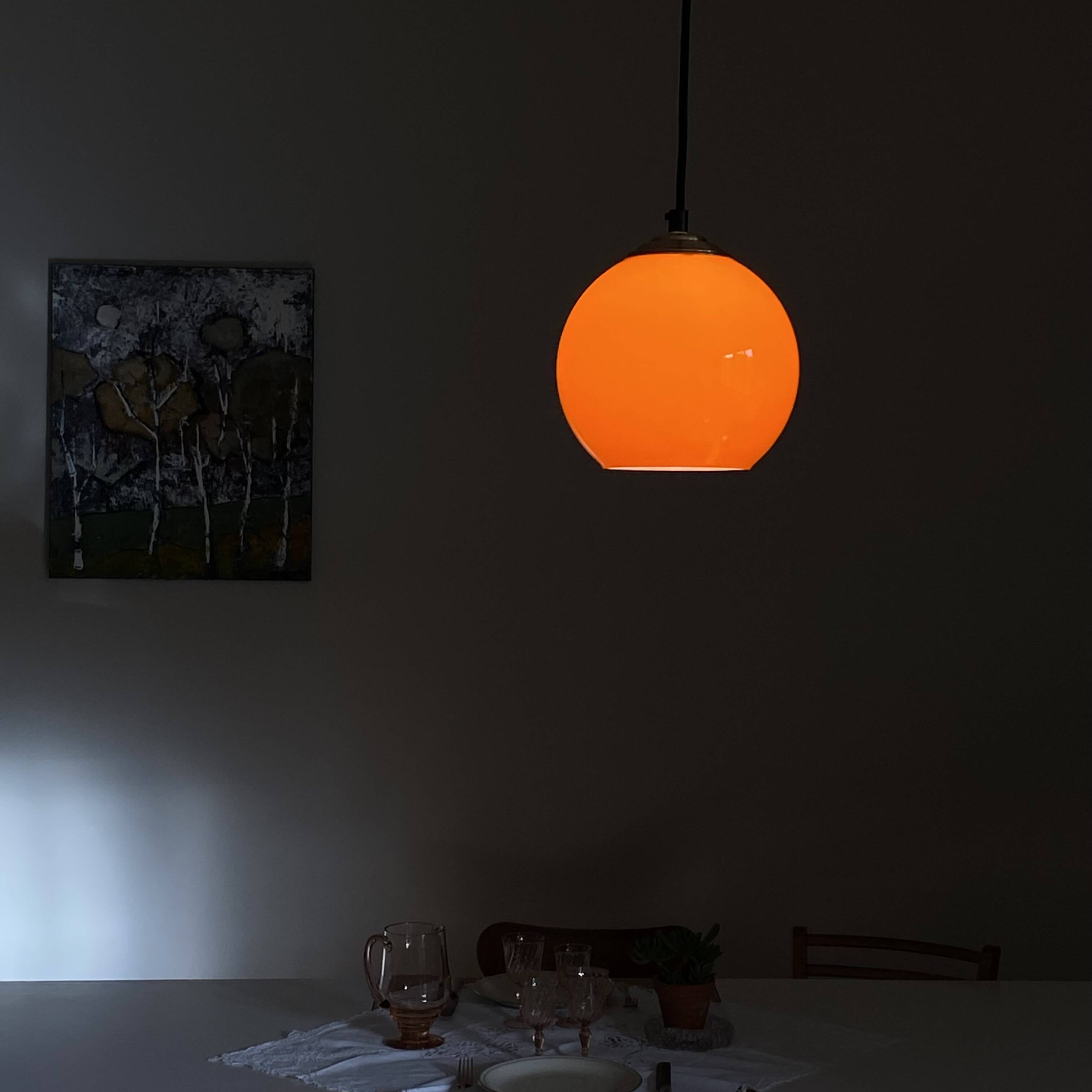 Vintage orange opaline glass pendant light globe