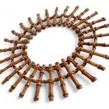 Midcentury Sunburst Mirror, Bamboo & Rattan, Handmade in France, 1950s