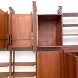 Bibliothèque en teck, noyer et laiton, Italie, années 1960