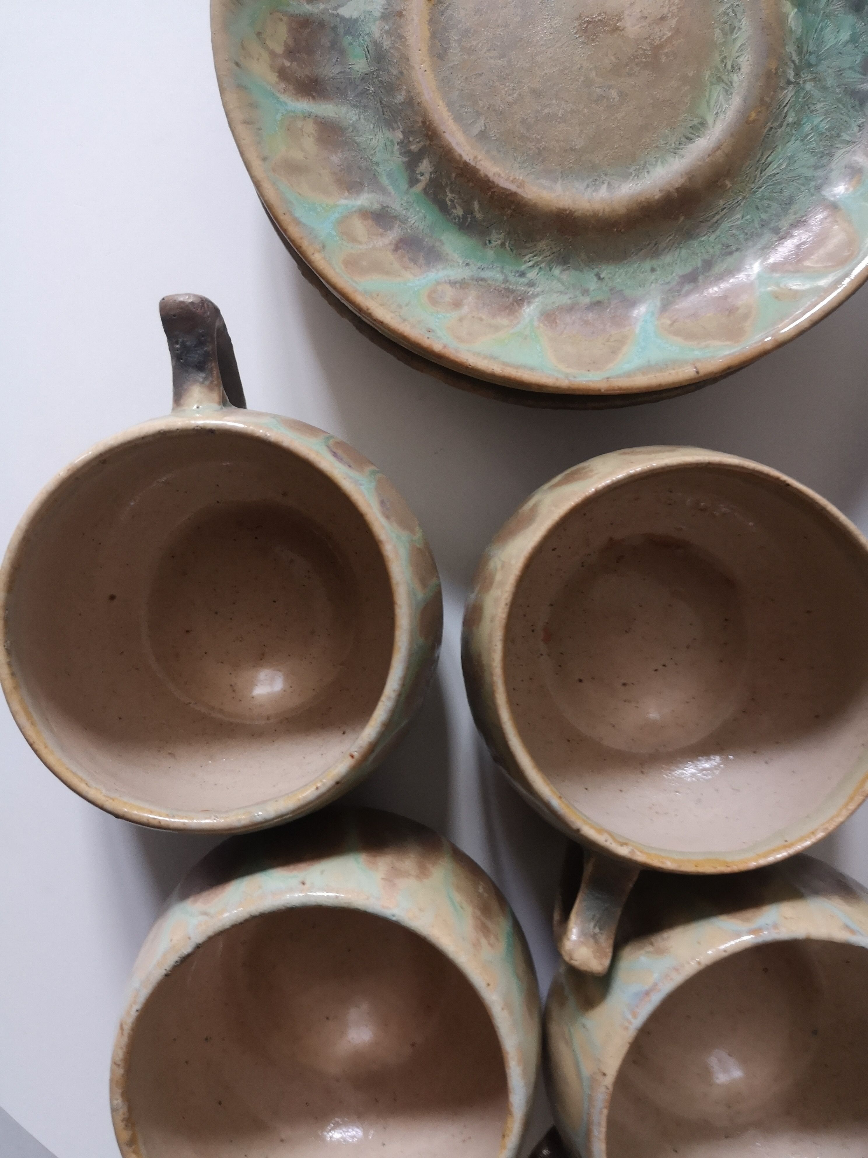 Service box enamelled stoneware coffee cups, pierrefonds 1950