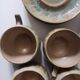 Service box enamelled stoneware coffee cups, pierrefonds 1950