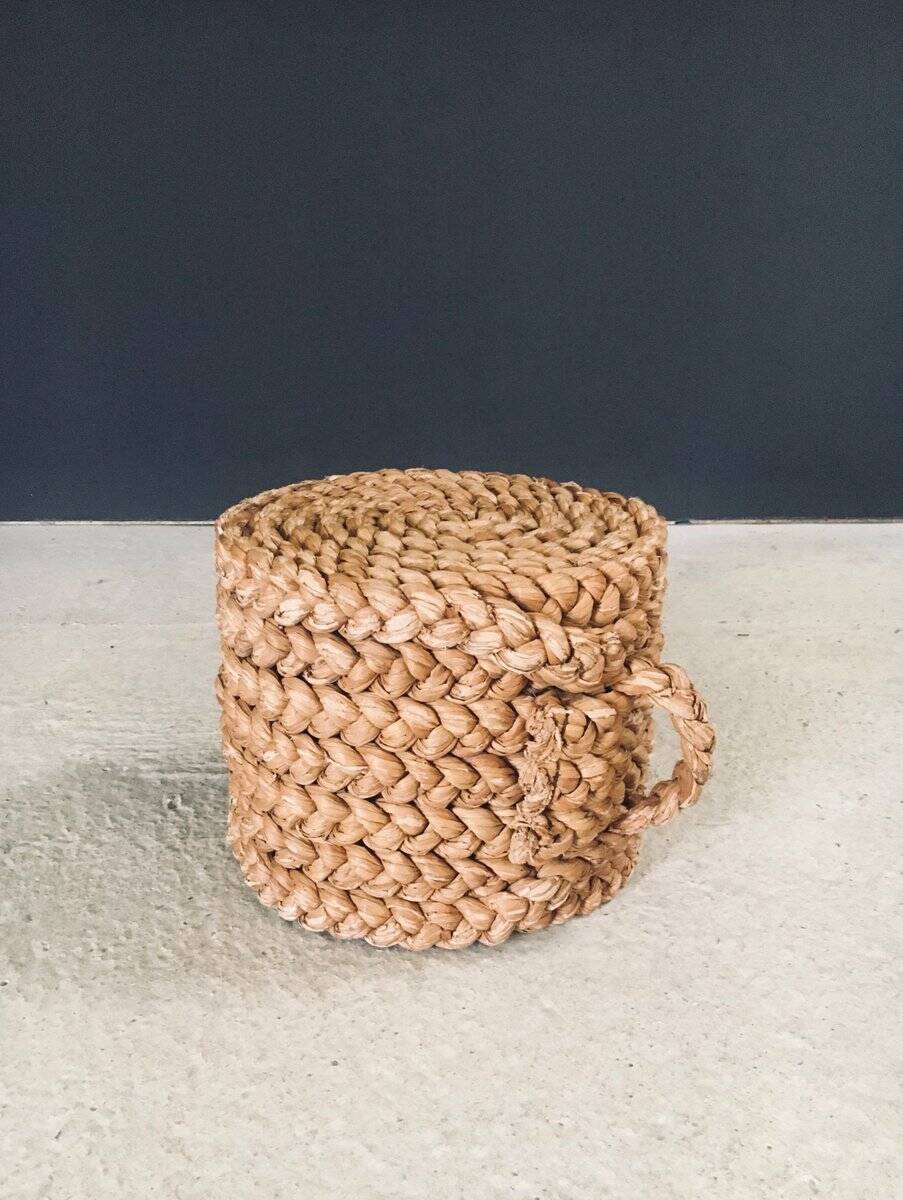 French Mediterranean Low Rope Stool by Audoux Minet, 1940s