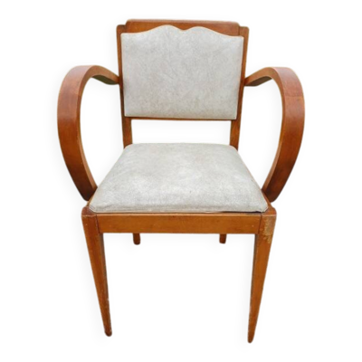 Fauteuil bridge hêtre et skaï beige