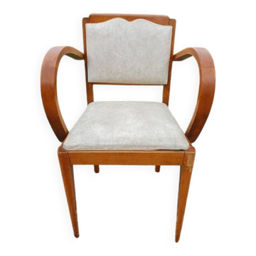 Beech and beige leatherette bridge armchair