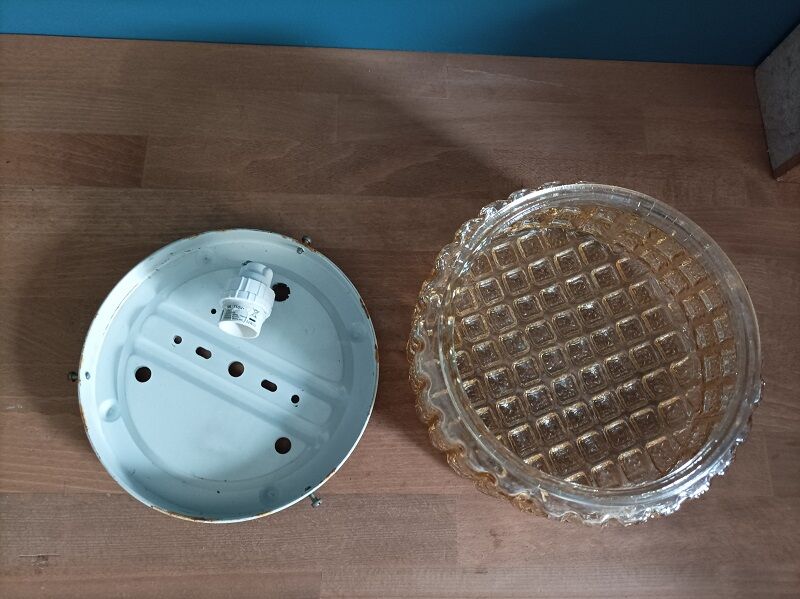 Ceiling lamp smoked molded glass metal base