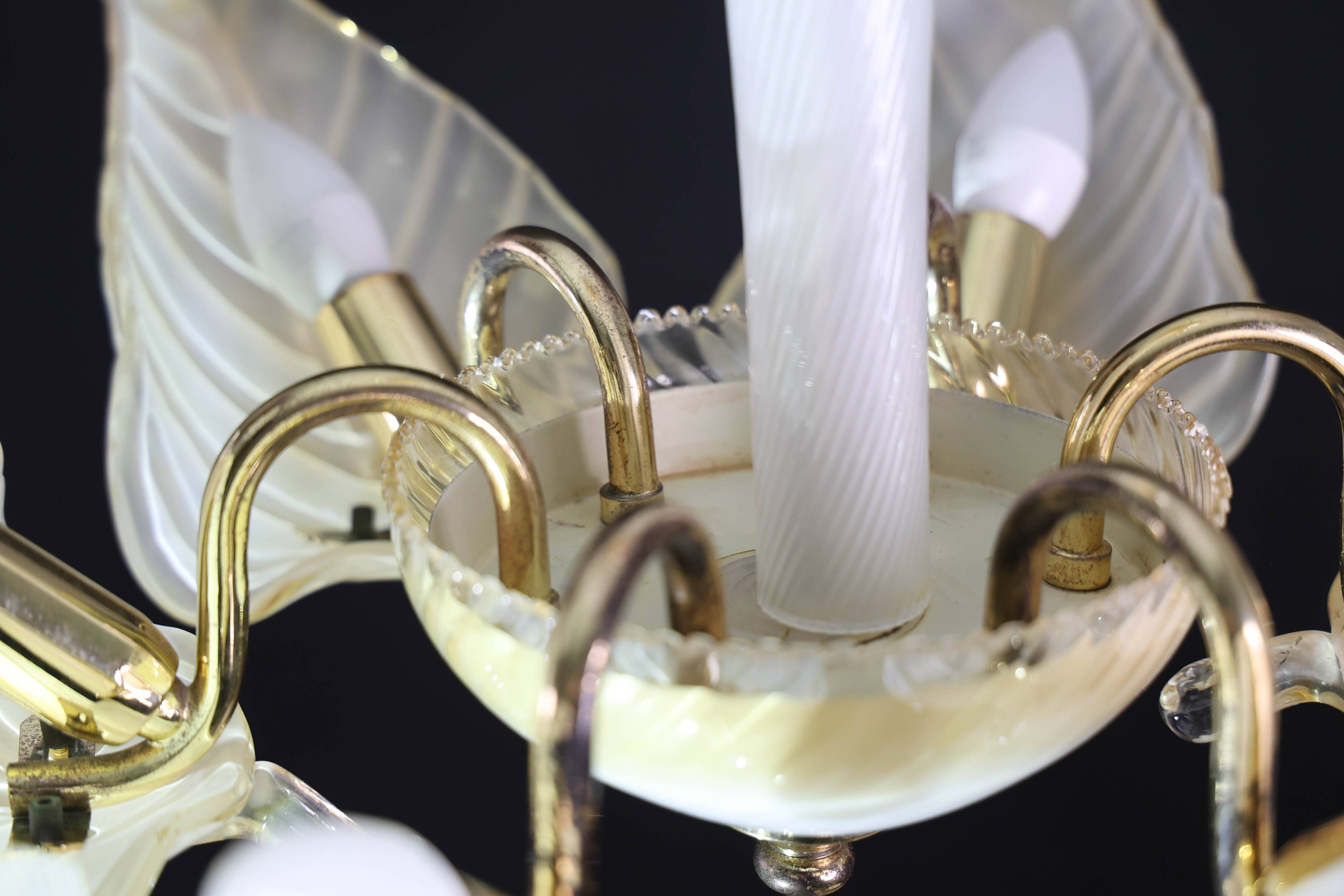 Exceptional Vintage 6-Light Gold Murano Glass Chandelier