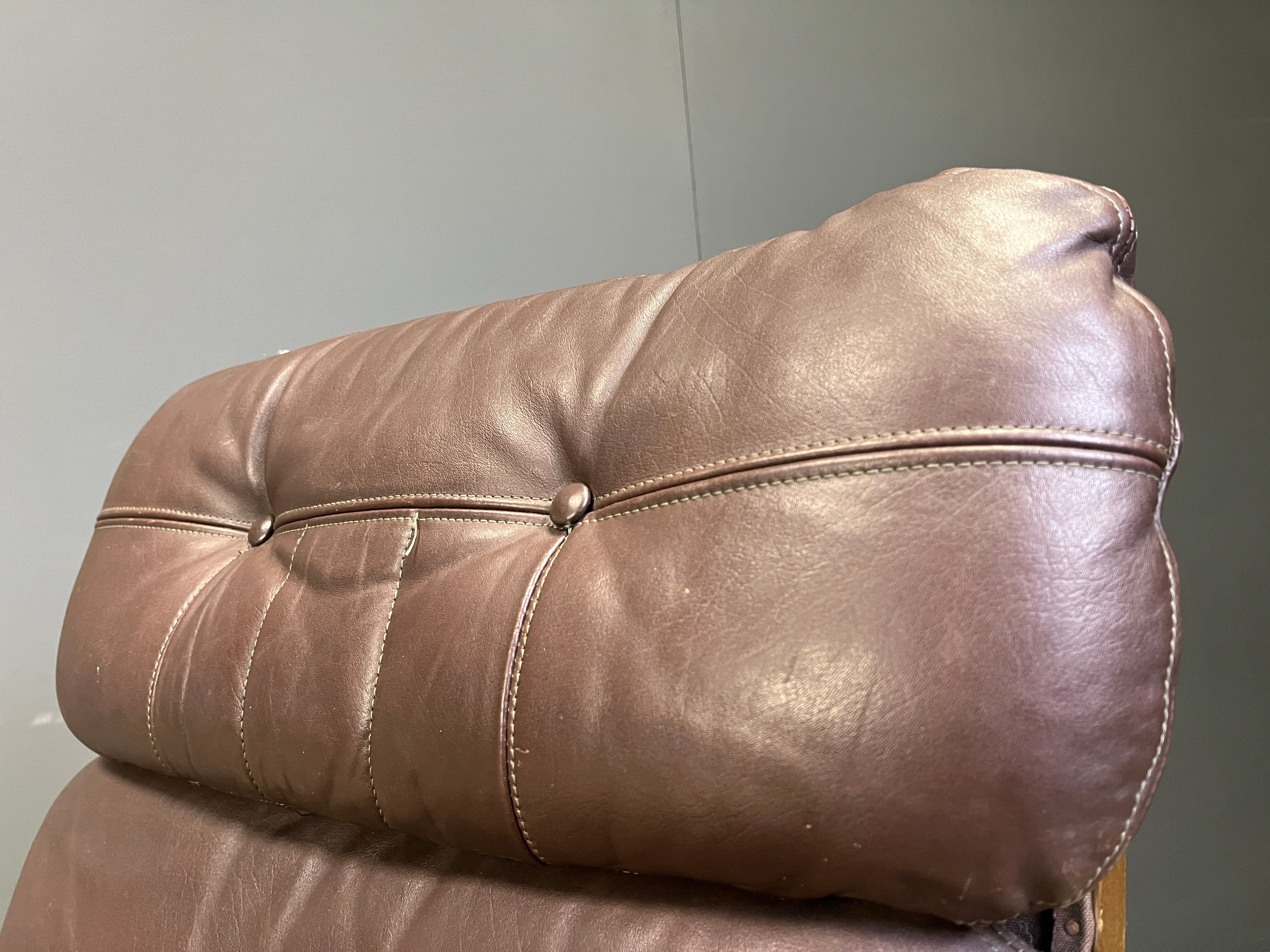 Vintage Scandinavian leather and bentwood armchair, 1970s