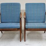 Pair of blue boomerang armchairs by Antonin Suman for Ton (Thonet) 1960