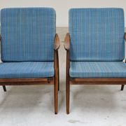 Pair of blue boomerang armchairs by Antonin Suman for Ton (Thonet) 1960